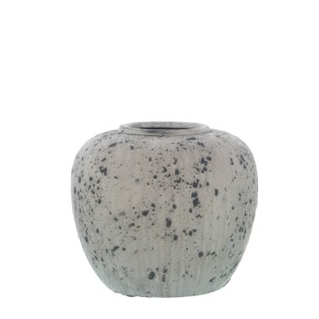Vaso In Ceramica - Grigio Puntinato - 21cm- Ø24x21cm
