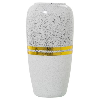 Jarrón Cerámica Plateado/blanco C/franjas Oro Ø15x30cm