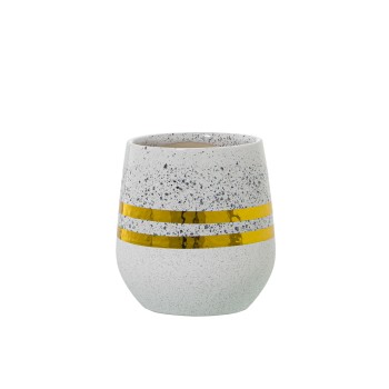 Macetero Cerámica Plateado/blanco C/franjas Oro Ø13x14cm