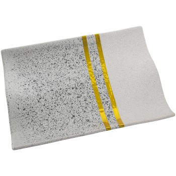 Centro Rect.cerámica Plateado/blanco C/franjas Oro 33x24x4cm