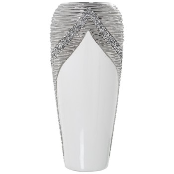 Jarrón Cerámica Blanco/champagne C/brillos Ø18x40cm