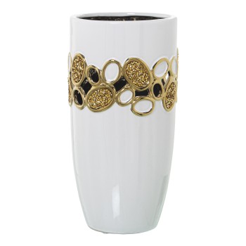 Gold And White Ceramic Fretwork Vase- Ø15x30cm