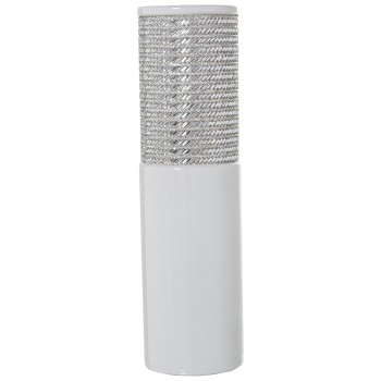 Jarrón Cerámica Blanco/plateado Ø11x40cm