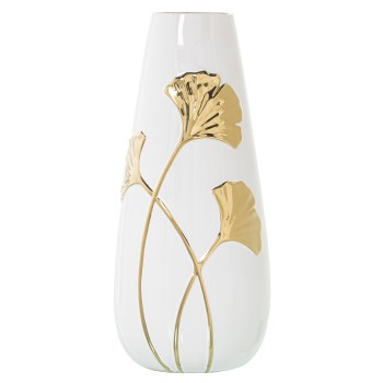 Jarrón Cerámica Blanco/flor Oro Ø16x35cm