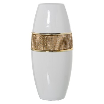Jarrón Cerámica Blanco/oro C/brillos Oro Ø14x34cm