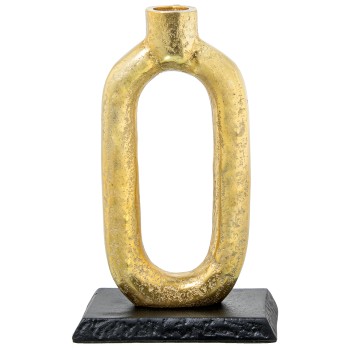 Candelabro Aluminio Oro C/base Negra 14x8x22cm Para Velas Ø2cm