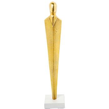 Figura Hombre Aluminio Oro C/base Blanca 10x10x53cm
