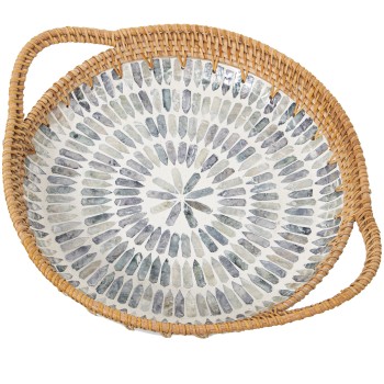 Plateau Nacre/rattan_40x33x5/7cm