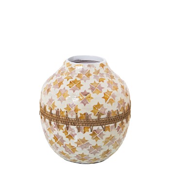 Mother-of-pearl/ratan Vase_ø25x27cm