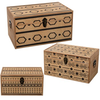 Set 3 Baúles Madera / Polipiel Imitación Mimbre 40x23x21+48x29x26+56x34x30cm