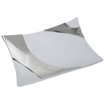 Centro Rect. Cerámica Blco/plateado 36x27x8,5cm