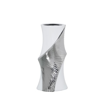 White And Silver Ceramic Vase- 16x12x32cm