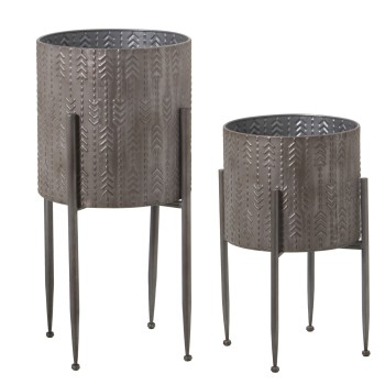 Set 4 Maceteros Metal Plateado C/patas Ø30x54+ø26x40cm (2 De Cada)