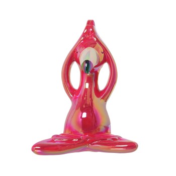 Statuetta In Ceramica - Fenicottero Yoga - Rosa- _15x10x18cm