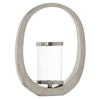 Portavelas Aluminio Plateado 38x14x46cm-cristal: 12,5x21cm
