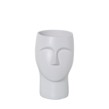Vase En Céramique Visage Blanc Mat 13x14x24cm