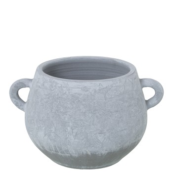 Jarrón C/asas Cerámica Gris Esponja 25x30x19cm Boca:ø17,5cm