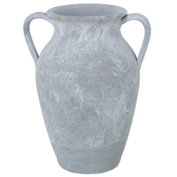 Jarrón C/asas Cerámica Gris Esponja 26x22x32cm Boca:ø12cm