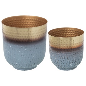Set 2 Golden/blue Metal Flowerpots- _26x26x30+21x21x24cm