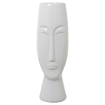 Jarrón Rostro Ceramica Blanco Brillo Ø15x50cm