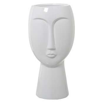 Jarrón Rostro Cerámica Blanco Brillo Ø23x48cm