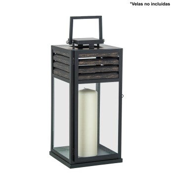 Farol Portavelas 44cm Metal Negro/madera 20x21x44cm