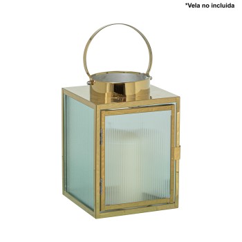 Farol Portavelas 20cm Metal Cromado Dorado 14x14x20cm
