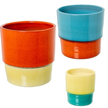 Set 3 Maceteros Ceramica Bicolor Surtidos Ø15x16+ø24x23+ø29x27cm