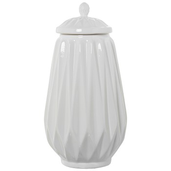 Vaso Con Coperchio In Ceramica Bianca Lucida Con Coperchio_24x24x50cm