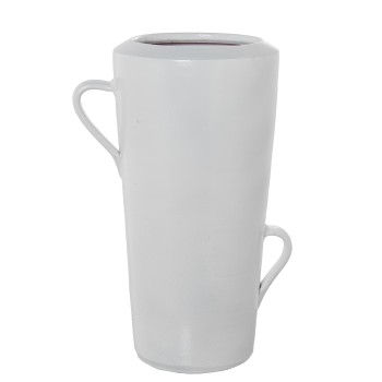 Vaso Em Cerâmica Com Pegas Branco Brilhante_34x24x49cm