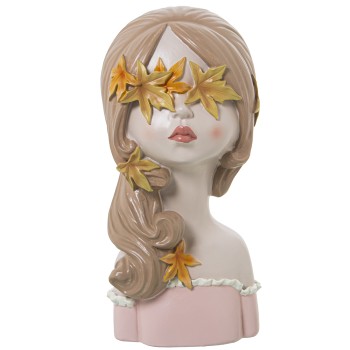 Figura Resina Busto Chica C/flores 16x15x30cm