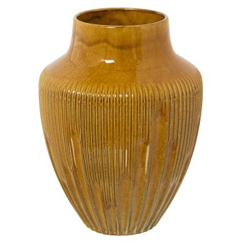 Vase Ceramique 24cm Jaune Brillant Reactif _ø18x24cm Boca:ø9,5cm