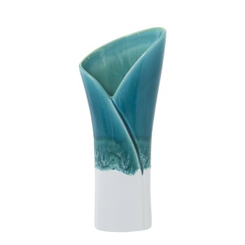Vase Ceramique 36cm Bleu/blanc Brillant_15x10x36cm