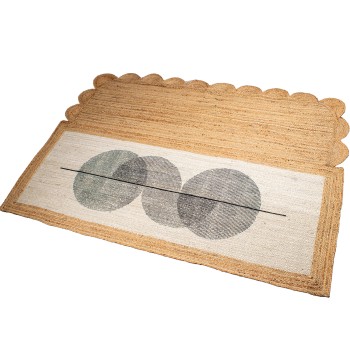 Alfombra Yute 160x230cm Natural/blanco C/círculos Negros 160x230cm