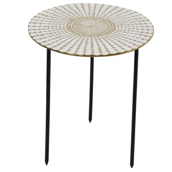 White/gold Enamelled Metal Side Table, Black Legs_41x50cm
