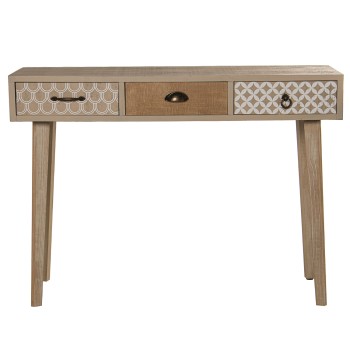 Mesa Entrada Madera C/3 Cajones, Abeto+contrach.+ Patas Pino 110x35x79cm