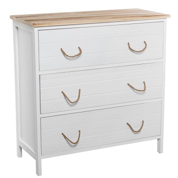 Cómoda C/3 Cajones Madera Blanca 80x35x81cm, Dm+paulownia