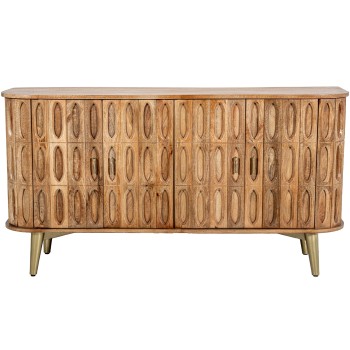 Aparador Madera Mango 4 Puertas Patas Metal Dorado 155x42x81cm