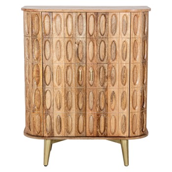 Mueble Entrada Madera Mango 2 Puertas Patas Metal Dorado 90x42x110cm
