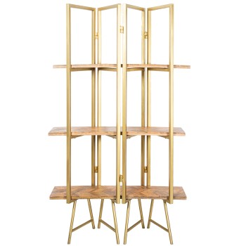 Prateleira Metal Dourado 3 Níveis En Madeira De Mango 101x36x183cm