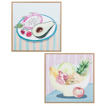 Wooden Canvas Painting Still Life Fruits W/frame 30x30x2 Cm.