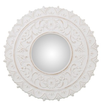 Pickled White Wooden Round Mirror - Ø60cm - Ins: Ø24,5cm- Ø60x1,8cm, Int:ø24,5cm