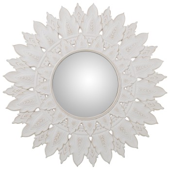 Espejo Redondo Ø70cm Madera Calada Blanco Decapé, Int:ø28cm Ø70x2cm, Int:ø28cm