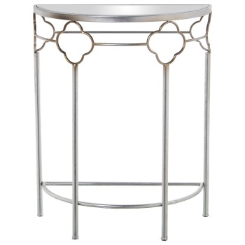Mesa Entrada Metal Plateado C/cristal Espejo Semicircular 60x30,5x75cm, Mat: Hierro