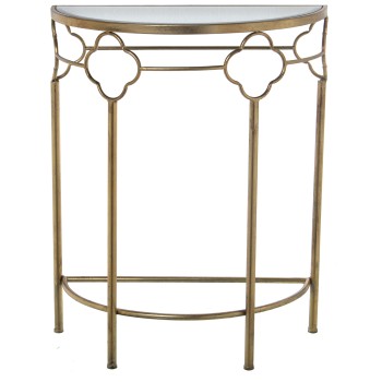 Mesa Entrada Metal Dorado C/cristal Espejo Semicircular 60x30,5x75cm, Mat: Hierro