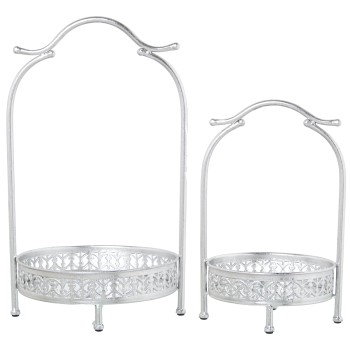 Set 2 Bandejas Metal C/asa Dorado/espejo 28x26x48cm+22x21x34cm