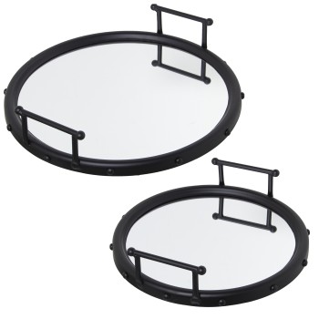 Set 2 Bandejas Metal Negro Espejo Ø47x9cm+ø40x9cm,int:ø41/ø33