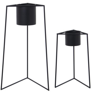 Set 2 Maceteros Metal Negro 25x22x50+34x29x60cm