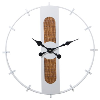Reloj Pared Metal Blanco C/base Mimbre/madera Ø64x4,5cm, Pila:1xaa No Inclu