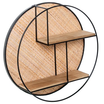 Estanteria Pared 2 Baldas Madera Metal Mimbre 50x13x50cm